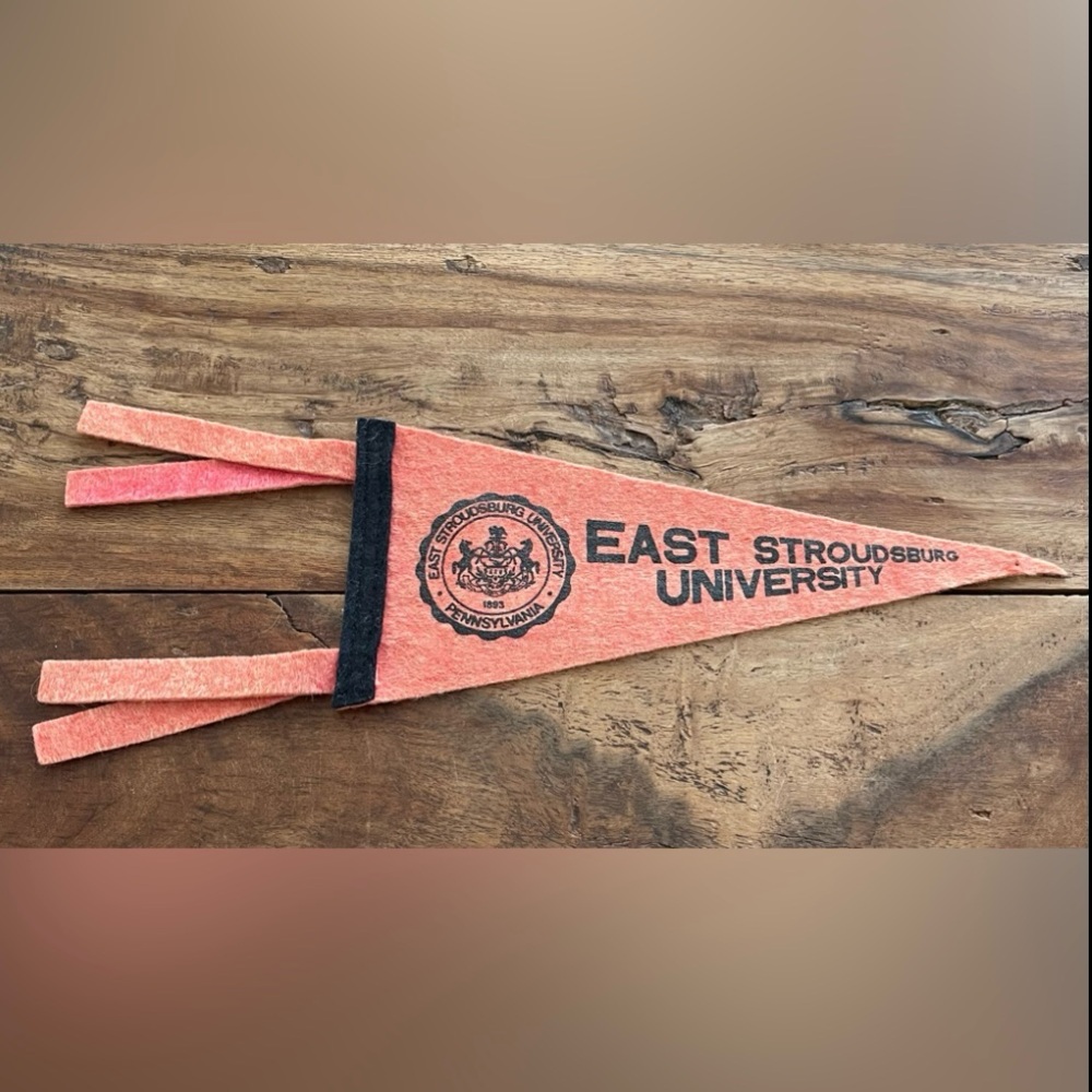 Vintage ESU East Stroudsburg University Red Felt Mini Pennant Flag